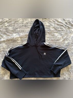 Adidas Cropped Hoodie with White Stripes